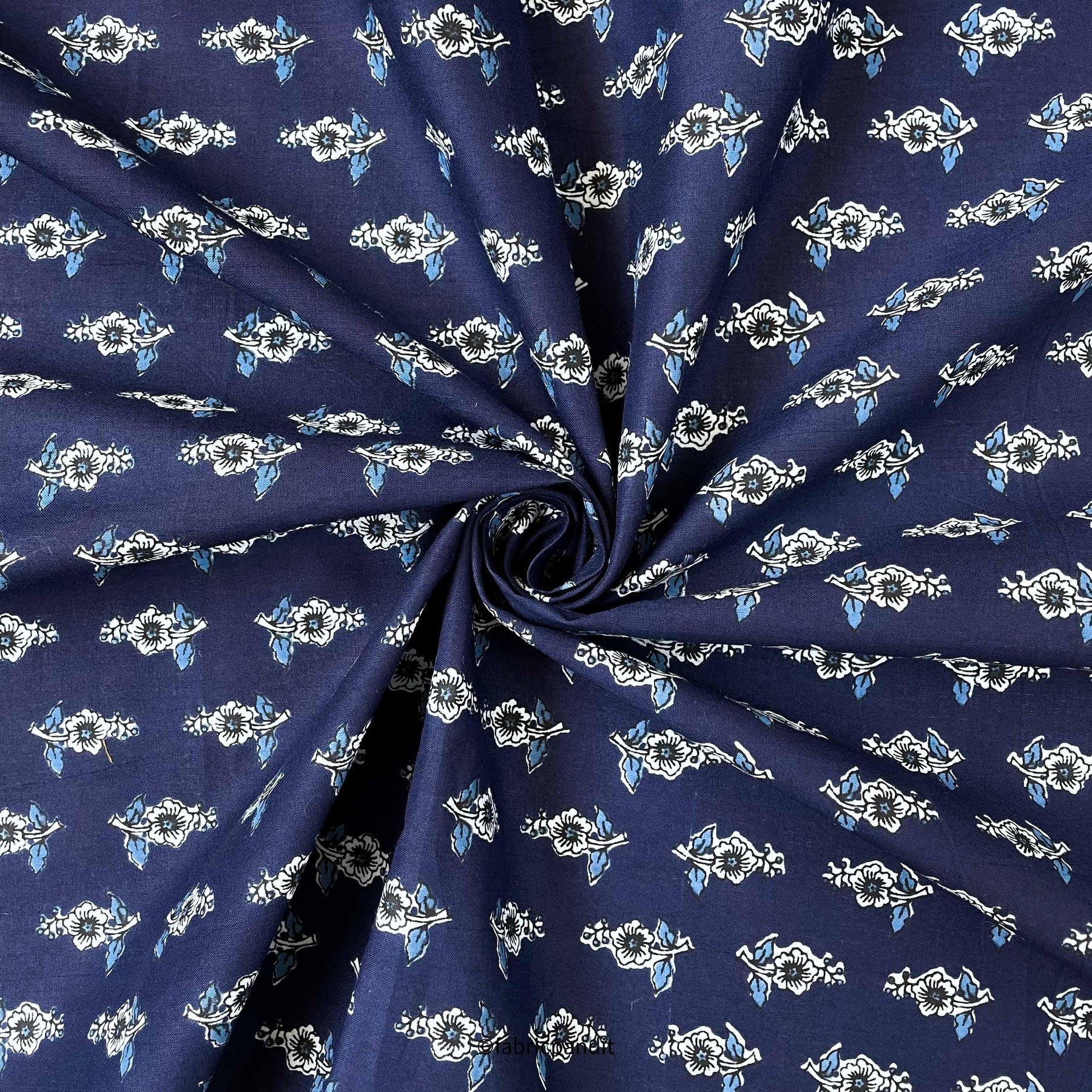 fabric pandit fabric navy blue white sweet peas hand block printed pure cotton fabric width 42 inches